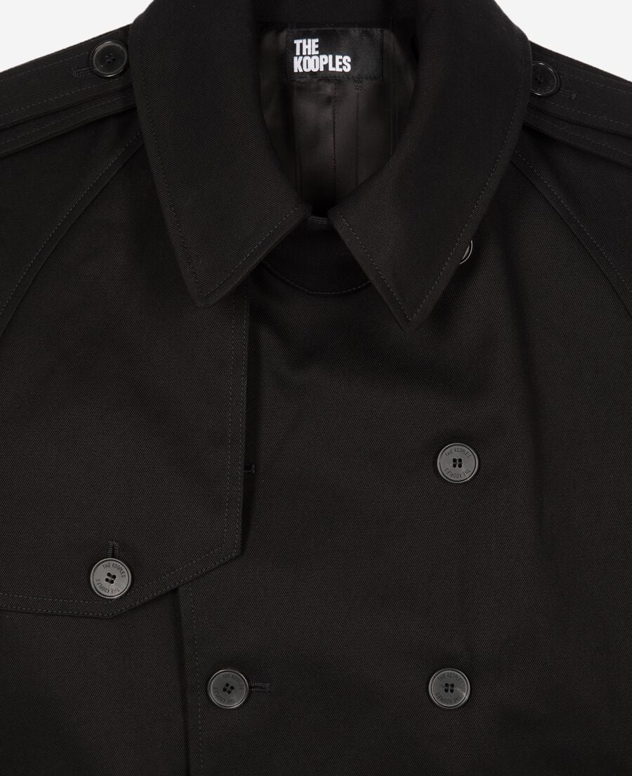 The Kooples MEN BLACK straight cut black cotton trench coat