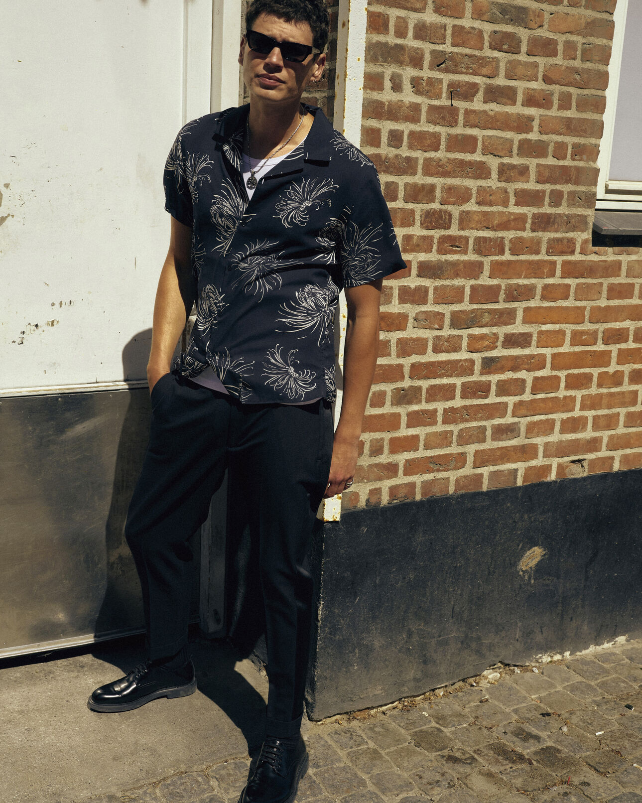 The Kooples MEN BLACK wool trousers with satin bands and turn-ups at the bottom of the legs