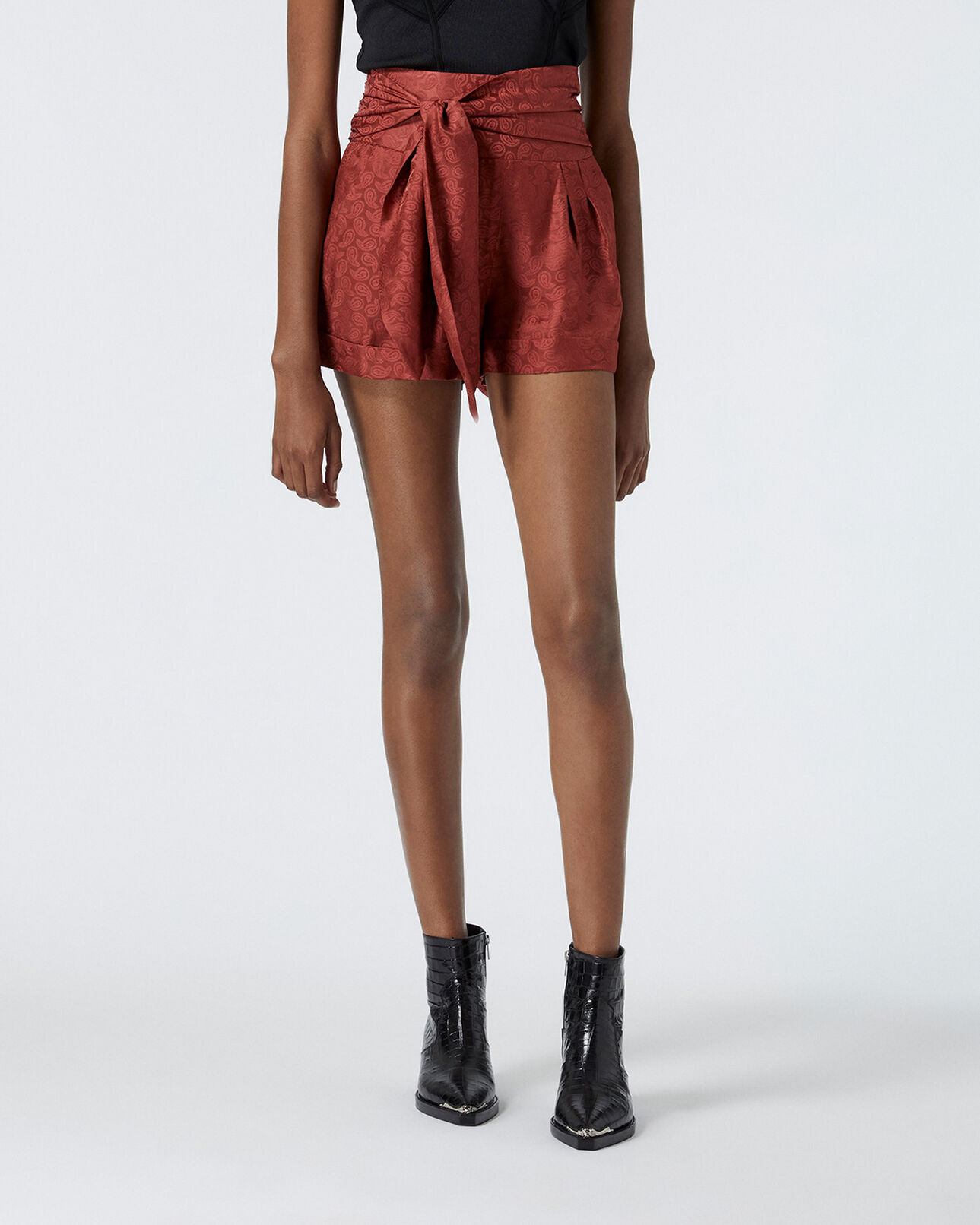 The Kooples WOMEN PINK pink jacquard satin shorts with waist tie