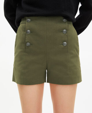 The Kooples DAMEN KAKI gerade geschnittene shorts mit doppelter knopfleiste in khaki