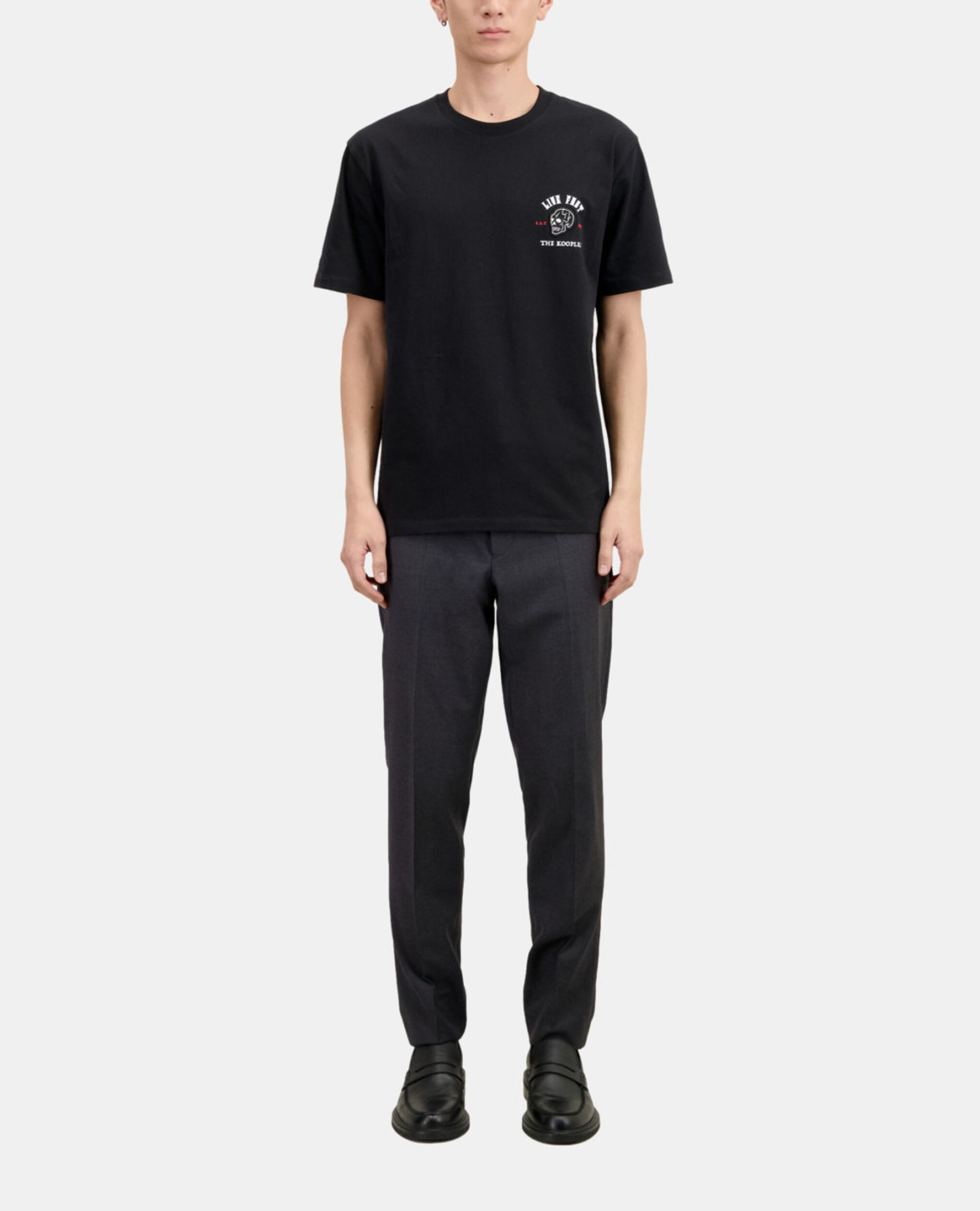Schwarzes T-Shirt mit „Live fast“-Schriftzug, BLACK, hi-res image number null