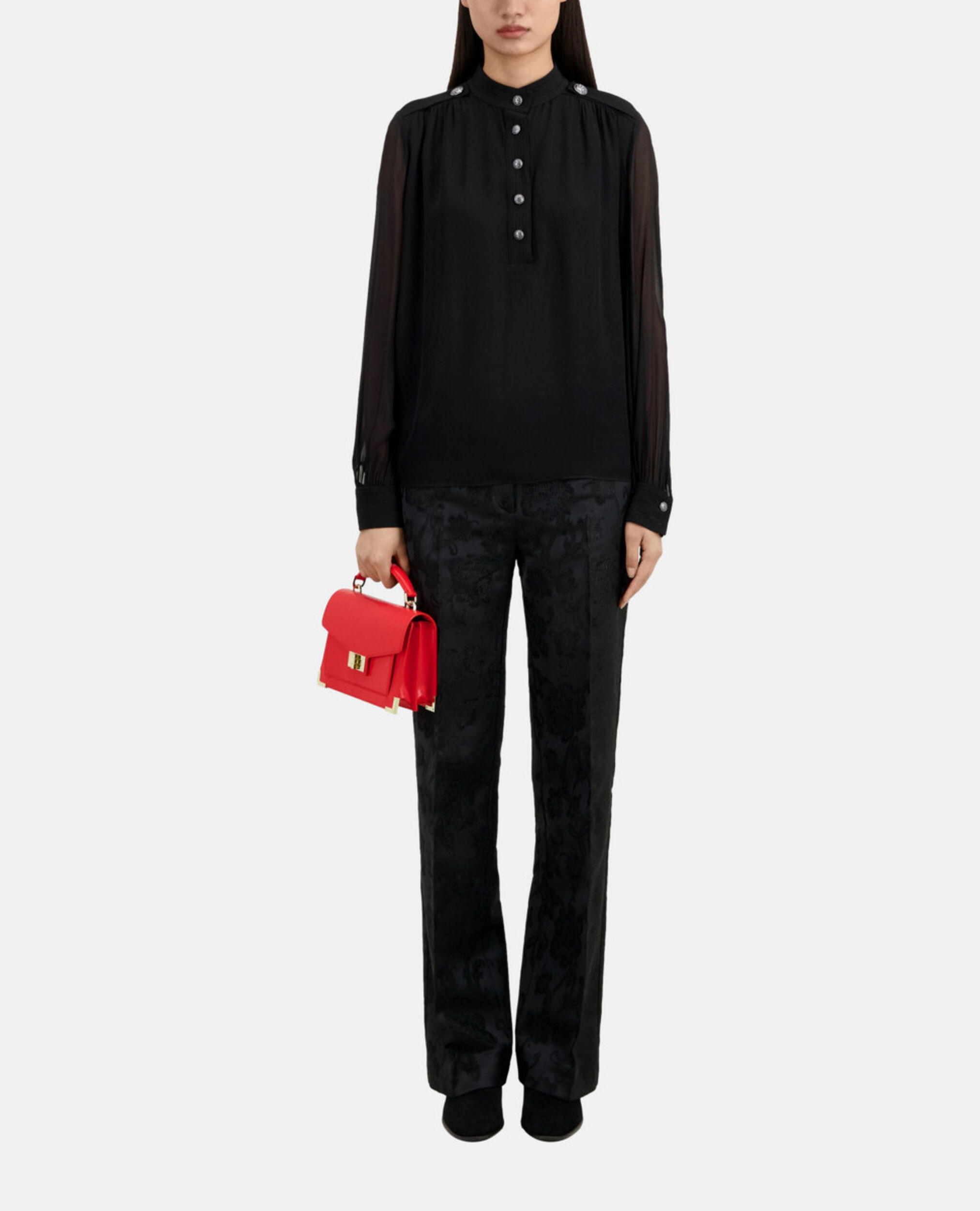 Black top with bijou buttons, BLACK, hi-res image number null