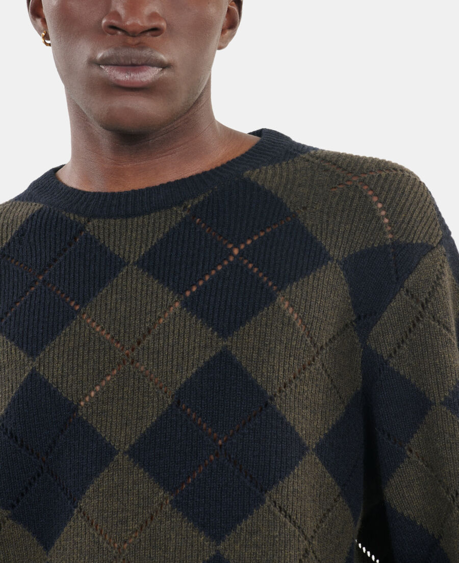 The Kooples H GREEN NAVY black and khaki diamond sweater