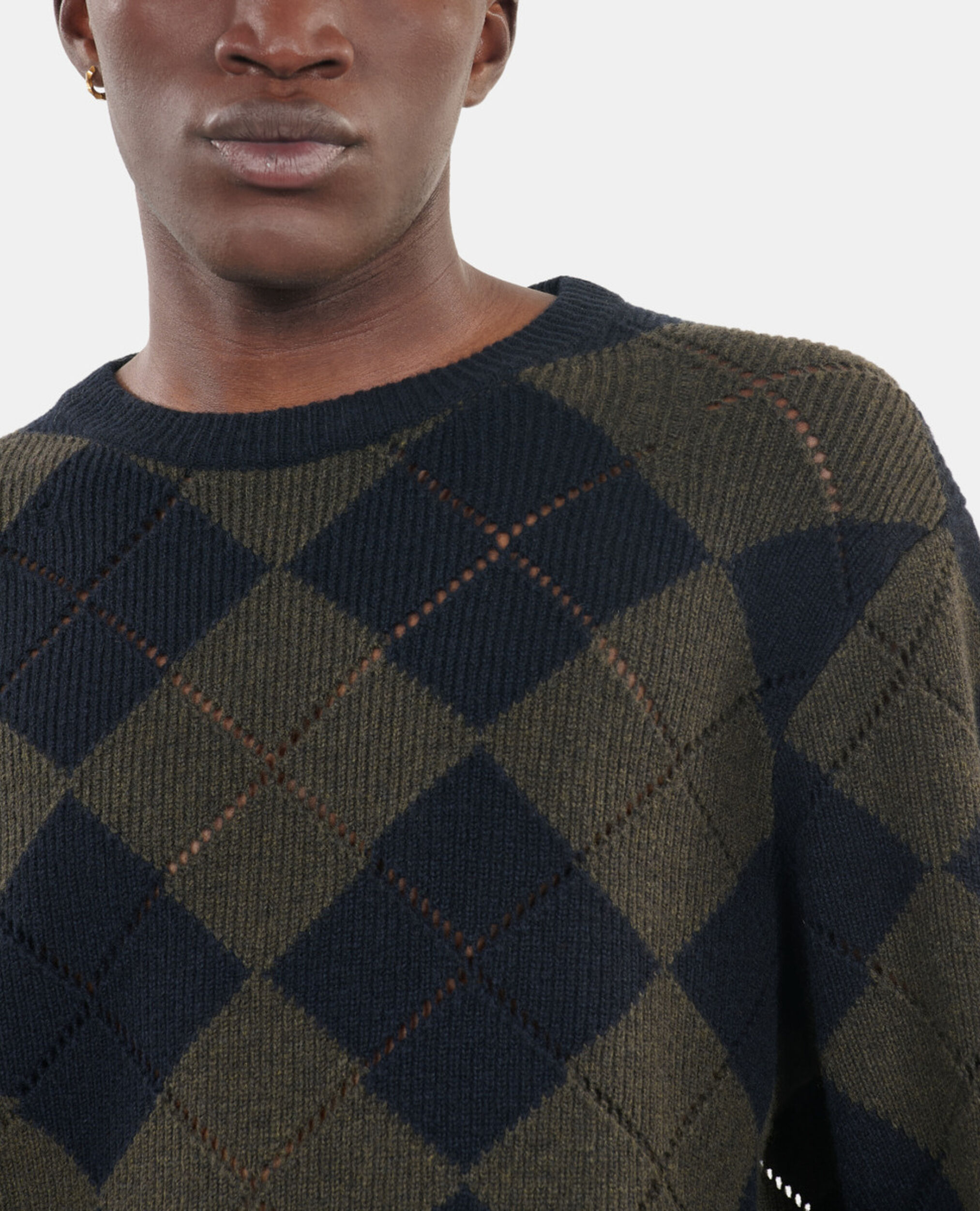 Black and khaki diamond sweater, GREEN NAVY, hi-res image number null