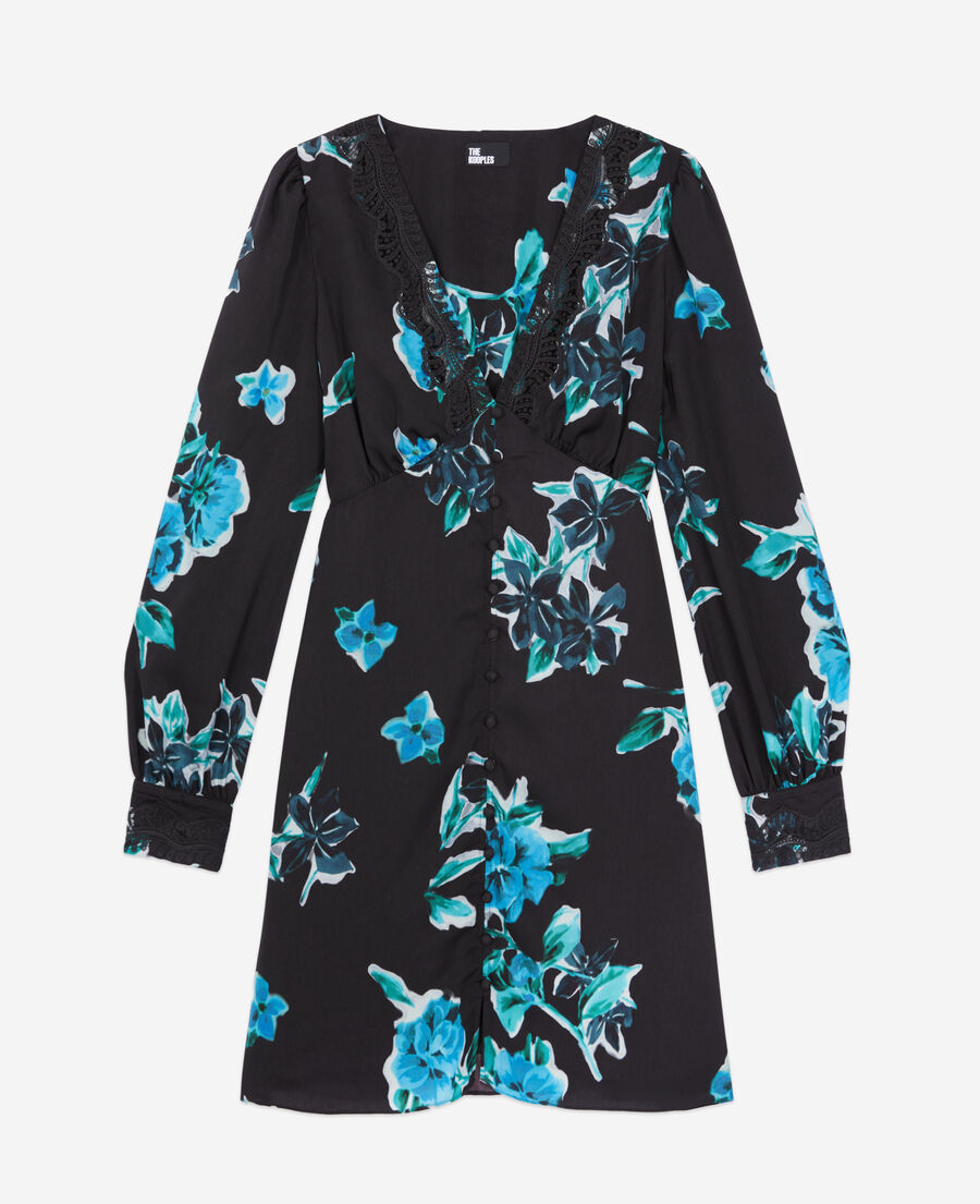 short printed dress with lace details