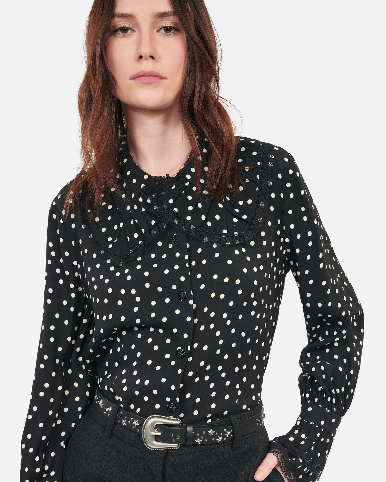 The Kooples WOMEN BLACK WHITE black polka dot shirt