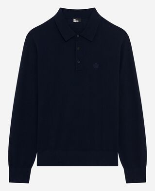 The Kooples HOMME NAVY pull col polo en laine mérinos marine