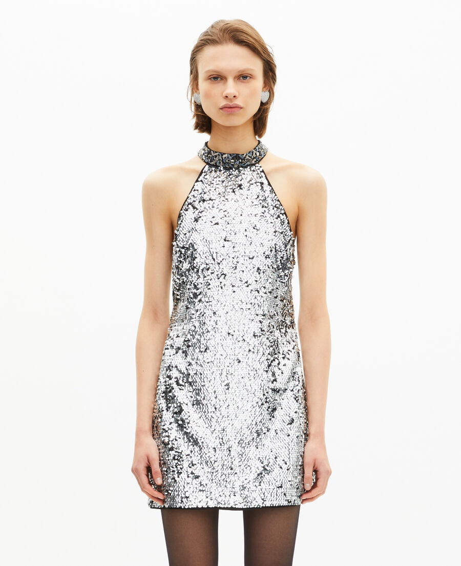 The Kooples WOMEN SILVER short dress in silver sequins