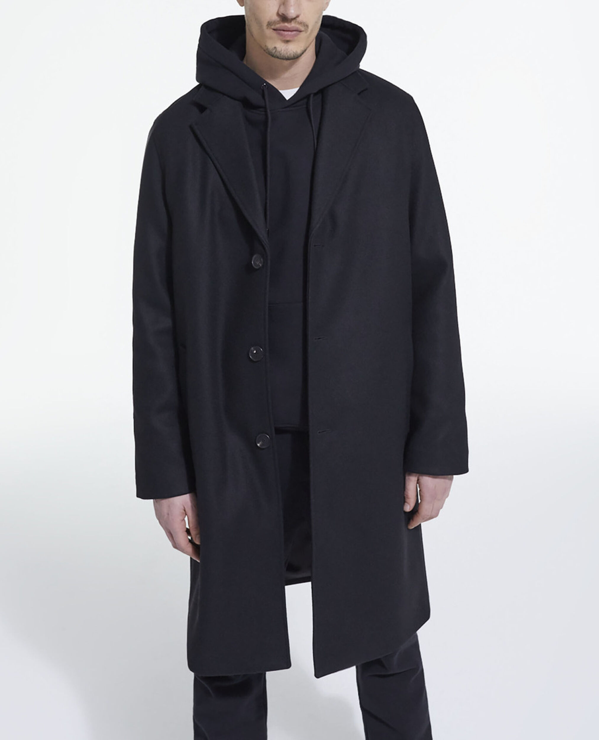 Long black wool coat, BLACK, hi-res image number null