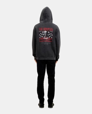 The Kooples HERREN BLACK WASHED herren schwarzes kapuzensweatshirt mit siebdruck