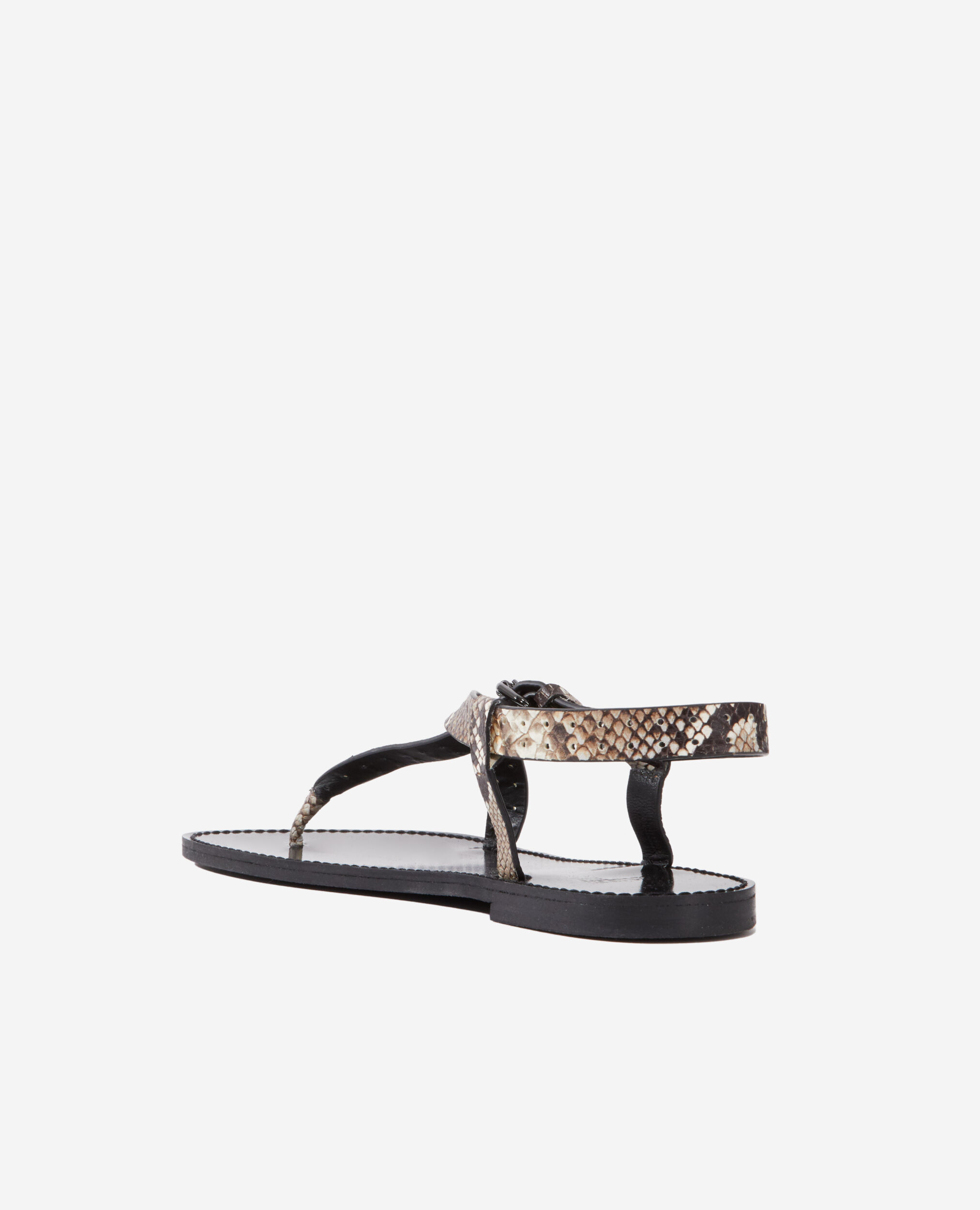 Snakeskin effect flat leather sandals