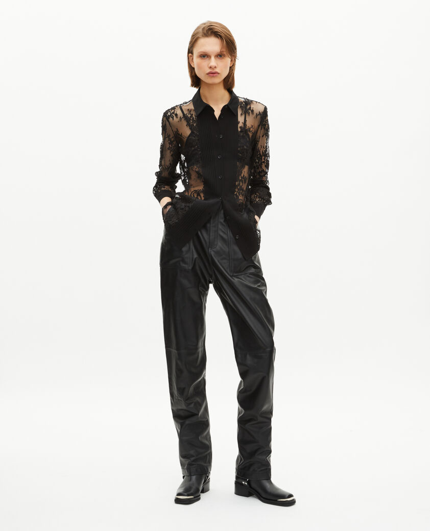 The Kooples FEMME BLACK chemise transparente en dentelle noire