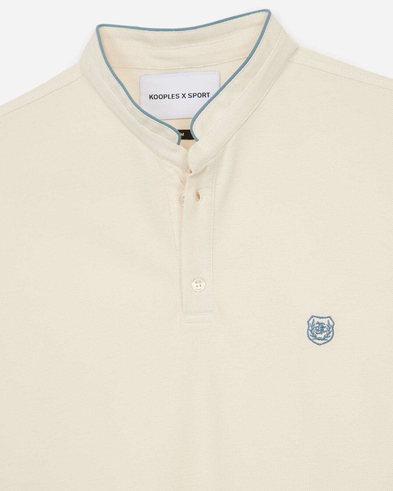 The Kooples HOMME LIGHT BEIGE / STONE BLUE polo coton beige à finitions bleu foncé