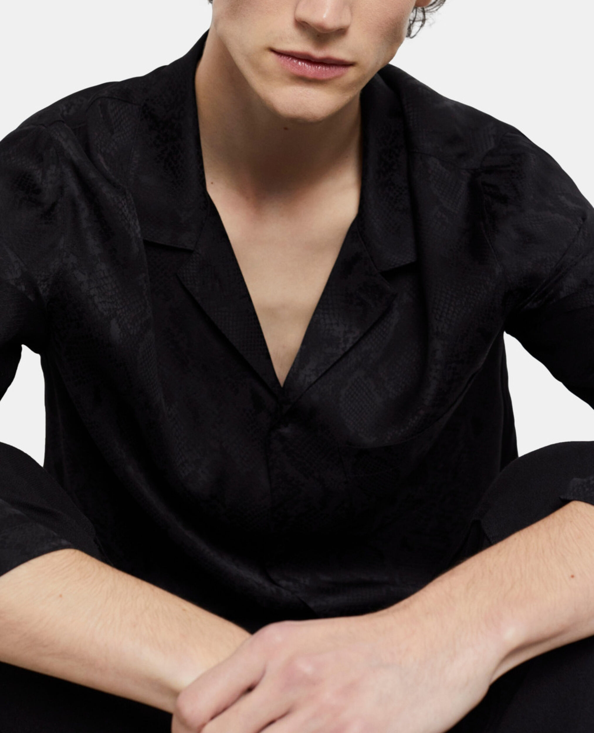 Snakeskin print casual shirt, BLACK, hi-res image number null