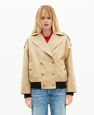 The Kooples DAMEN LIGHT BEIGE kurzer trenchcoat aus beigefarbener baumwolle