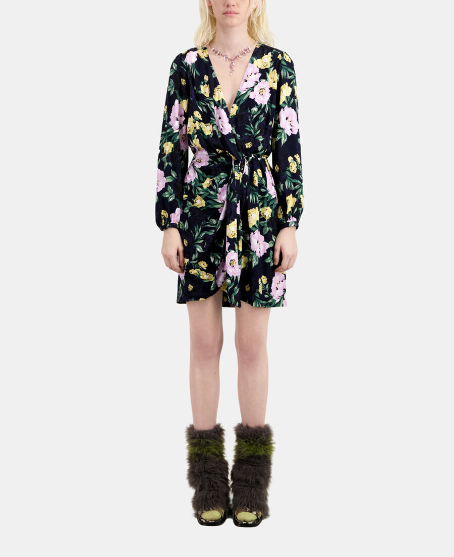 The Kooples WOMEN LIGHT PINK / DARK NAVY short printed dress with draping