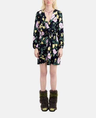 The Kooples WOMEN LIGHT PINK / DARK NAVY short printed dress with draping