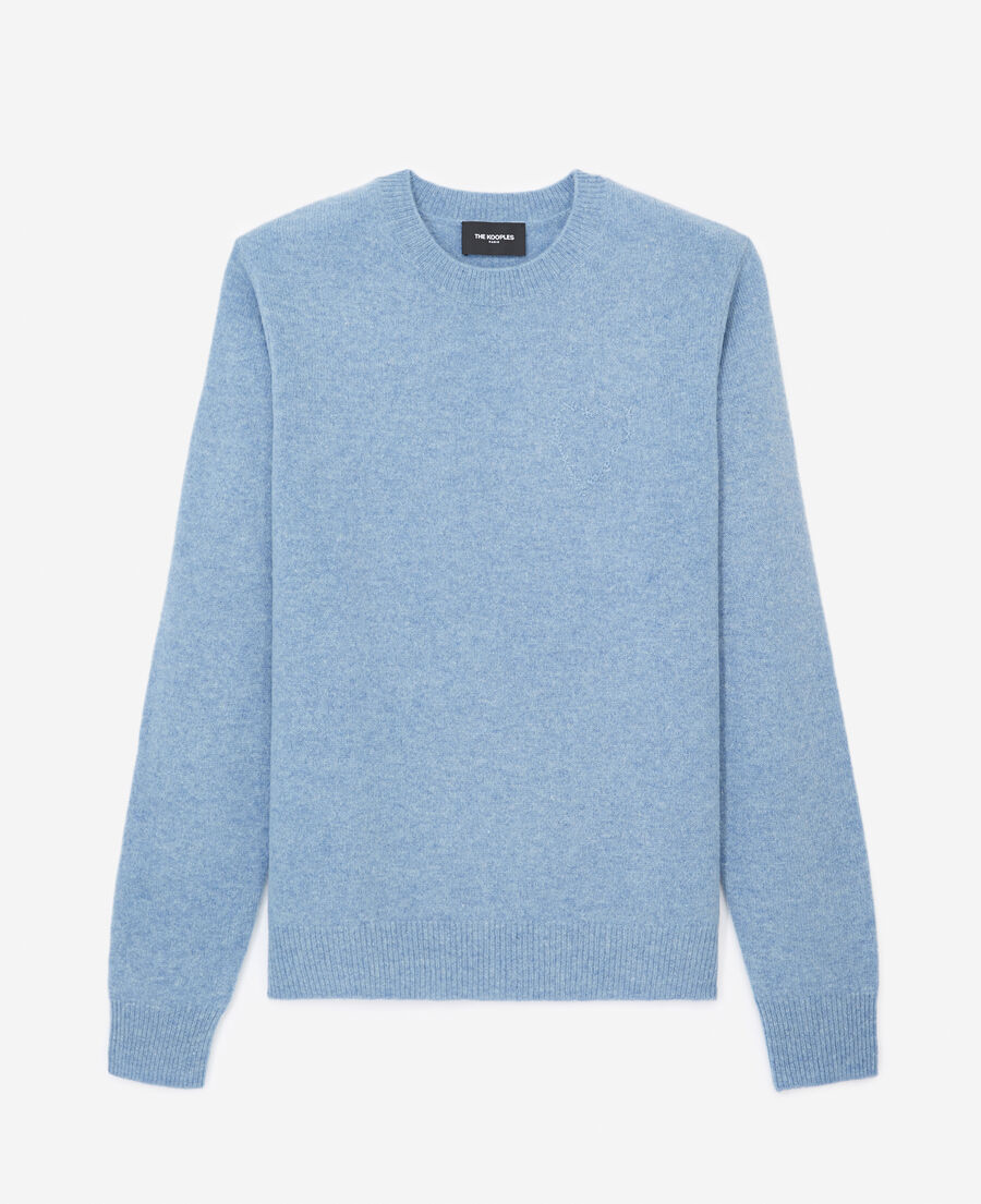 sky blue wool sweater with embroidered heart