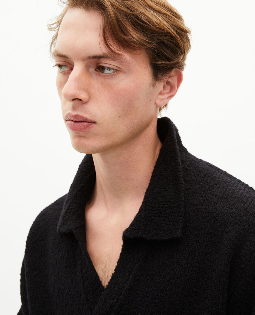 The Kooples HOMME BLACK pull col tunisien en laine noir