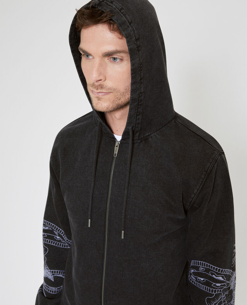 The Kooples HERREN BLACK WASHED kapuzen-sweatshirt mit stickereien schwarz