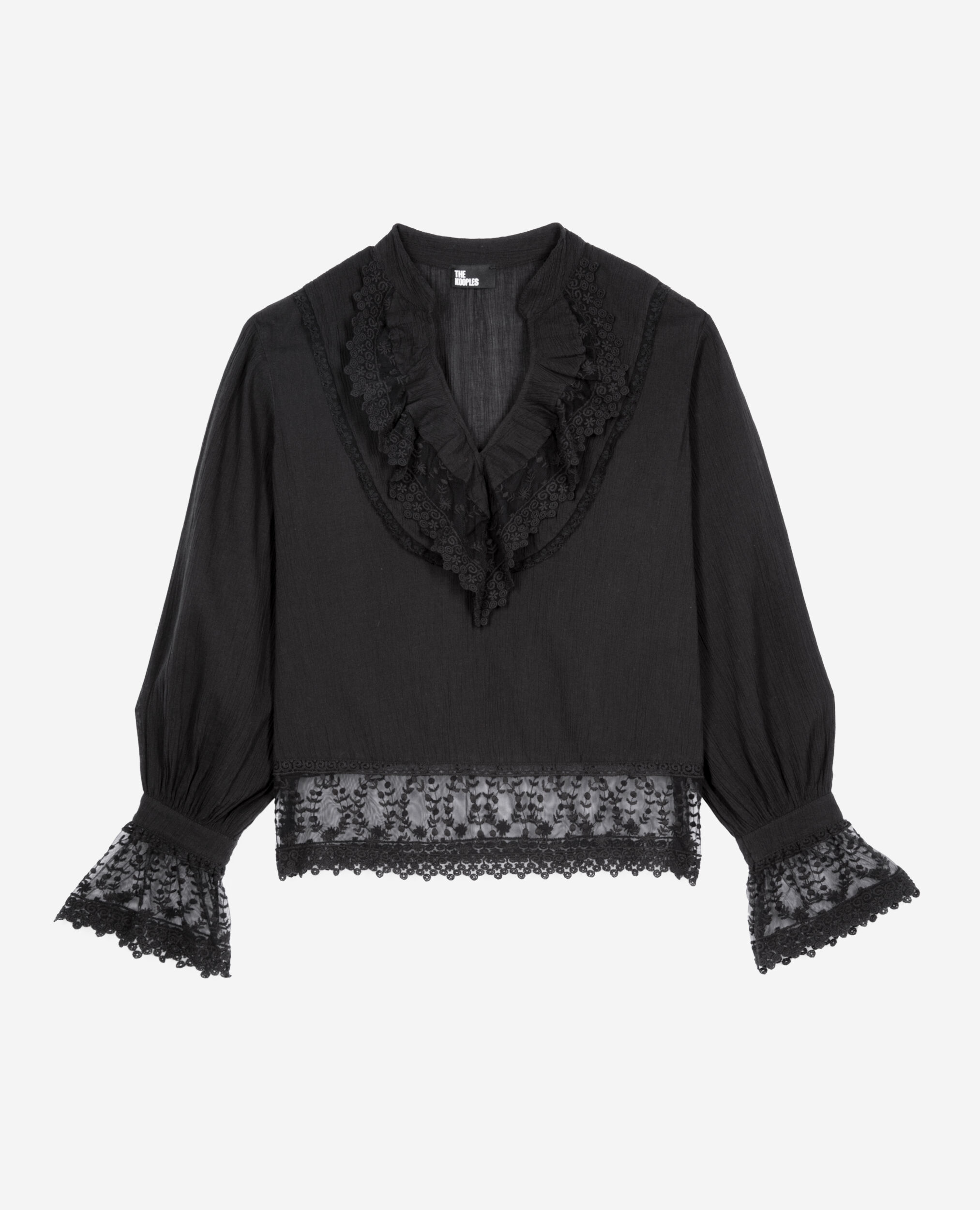 Black guipure lace top, BLACK, hi-res image number null