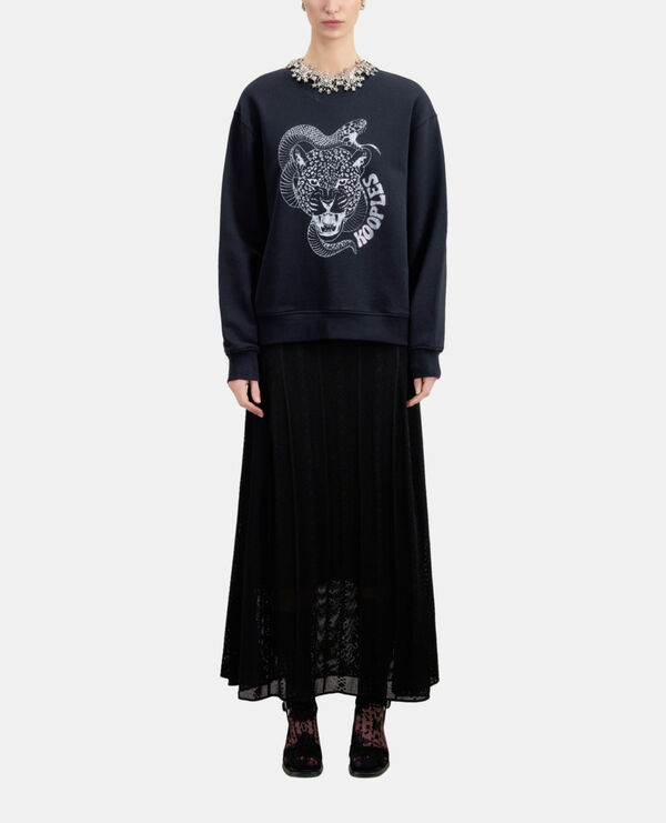 The Kooples MUJER BLACK sudadera negra serigrafía snake leopard