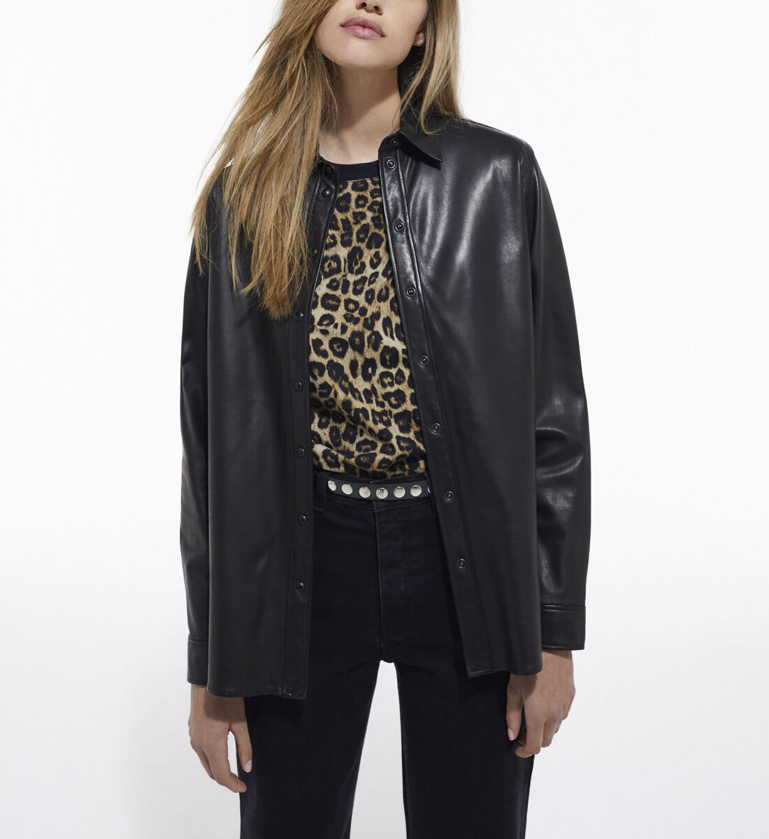 Black leather deals shirt