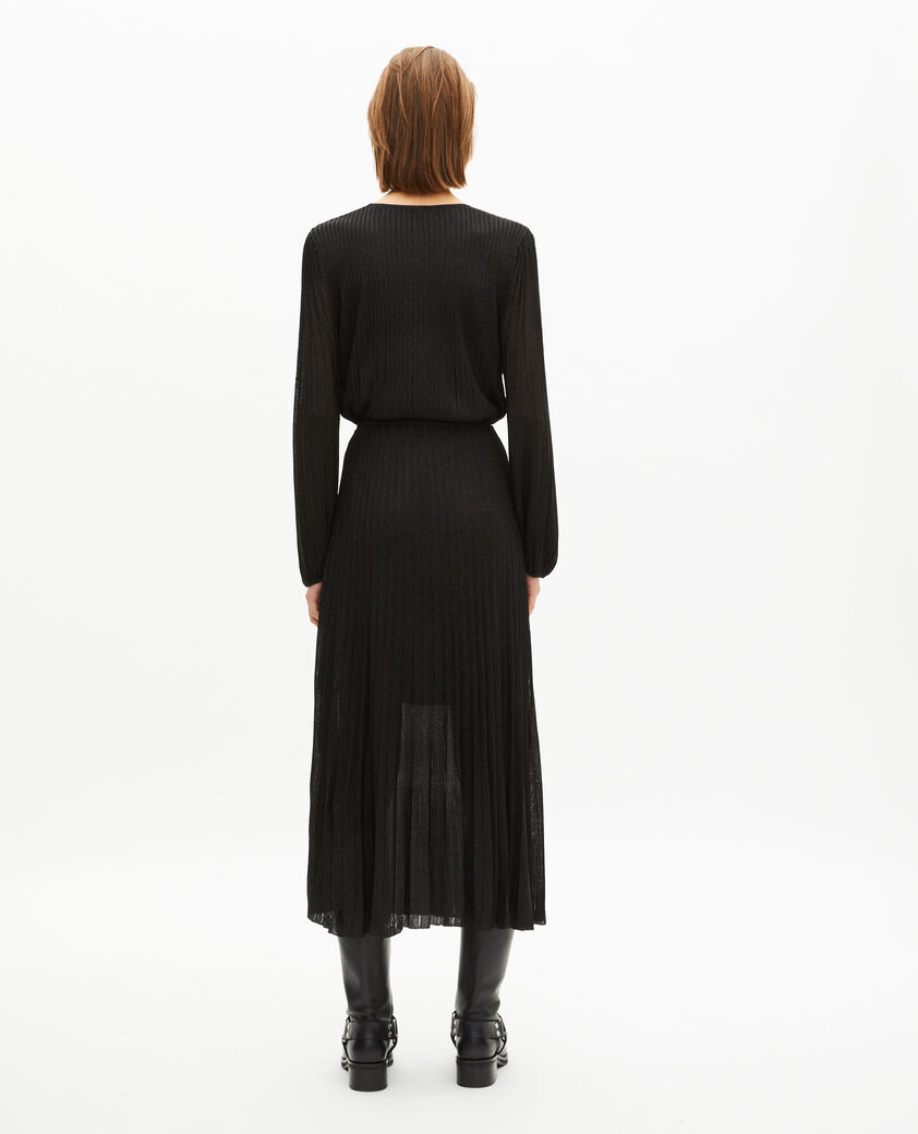 The Kooples FEMME BLACK/BLACK SHINY robe longue plissée en lurex noire