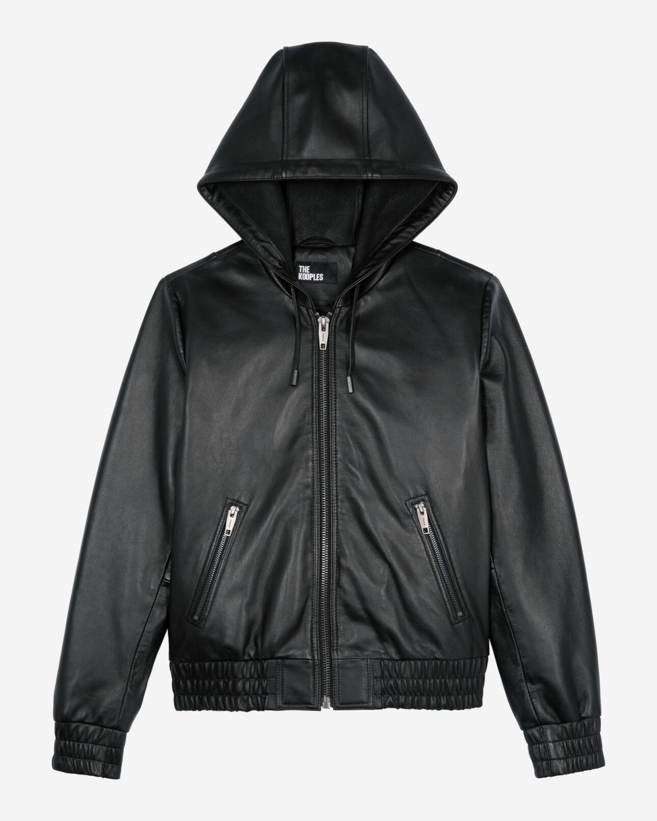 The Kooples WOMEN BLACK black leather hooded jacket