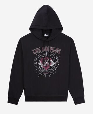 The Kooples F BLACK WASHED women's black hoodie with dagger through heart serigraphy