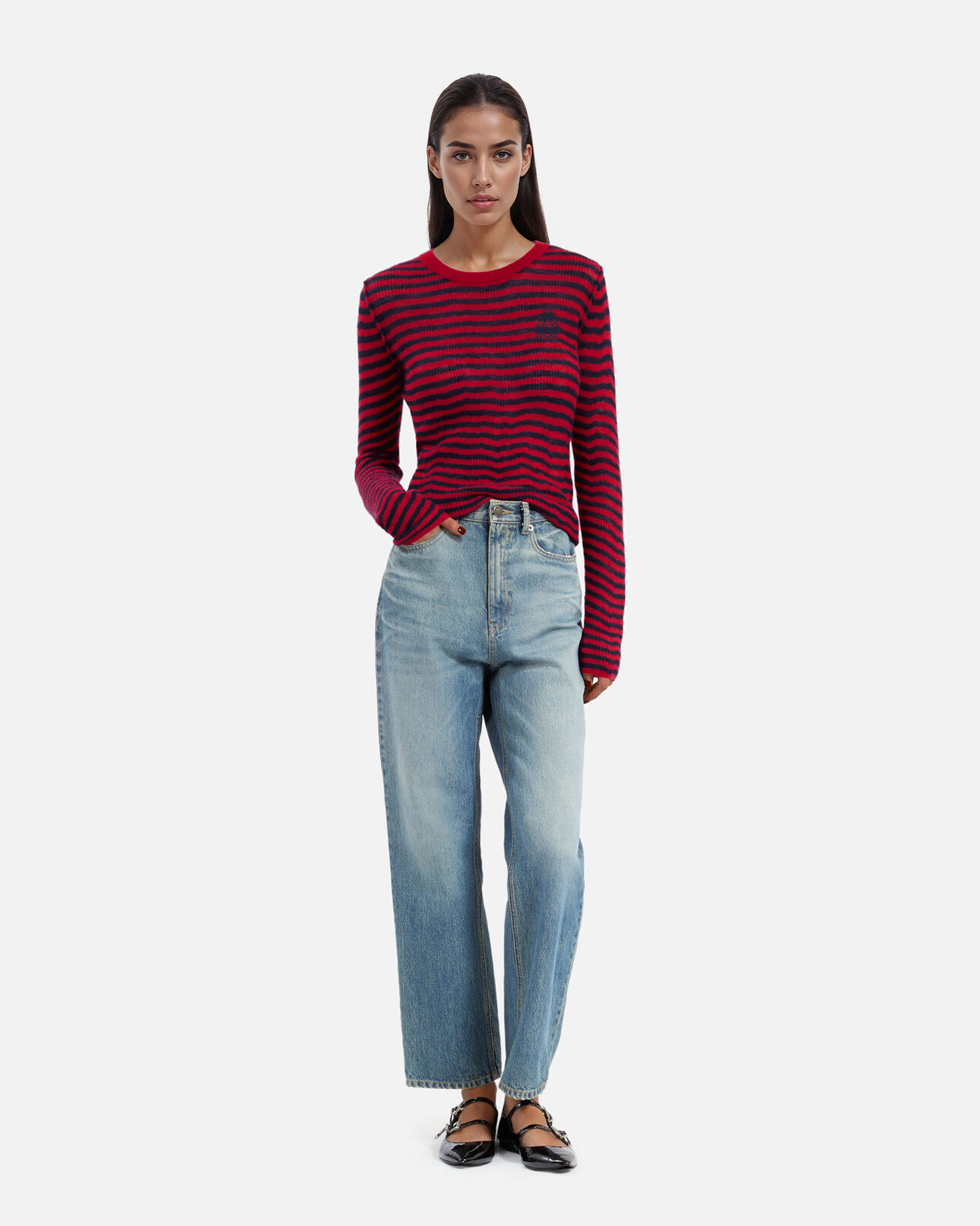 The Kooples F RED / BLUE striped mohair sweater 
