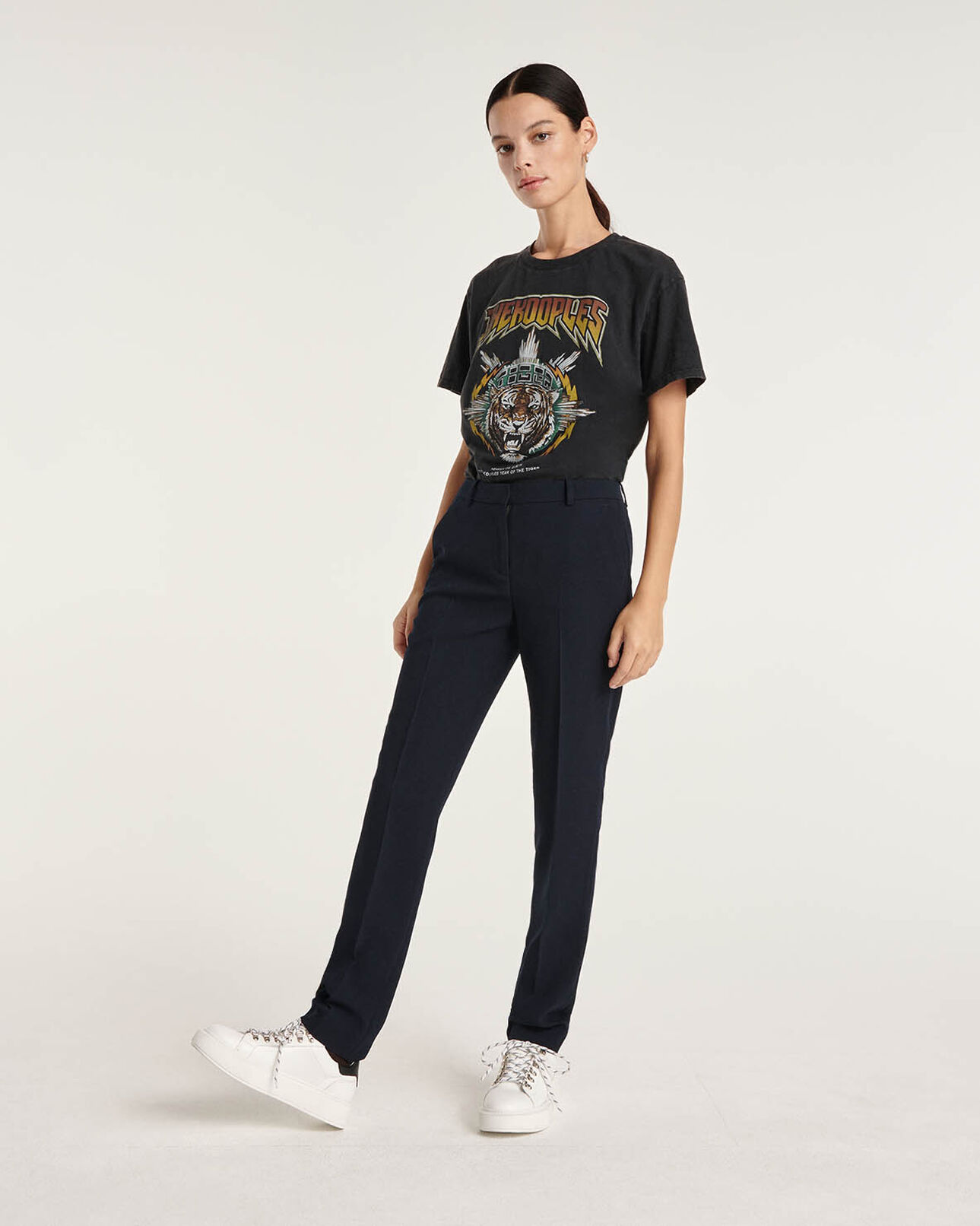 The Kooples FEMME WHITE / BLACK baskets blanches cuir lisse détail noir