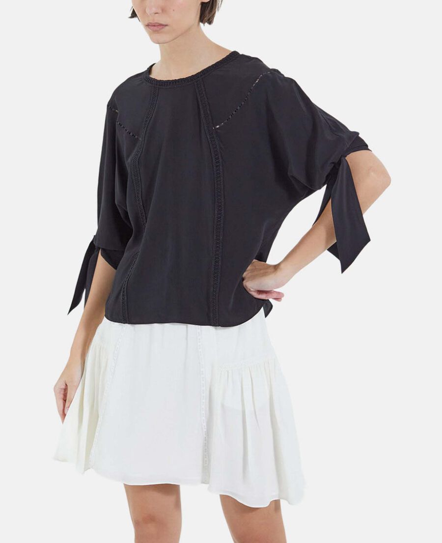 The Kooples F BLACK black silk top with three-quarter length sleeves