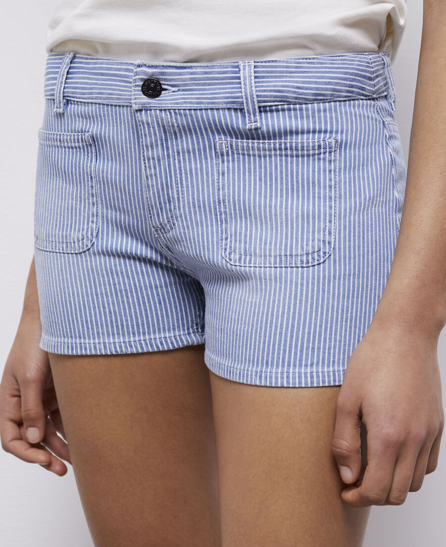 blue and white striped denim shorts