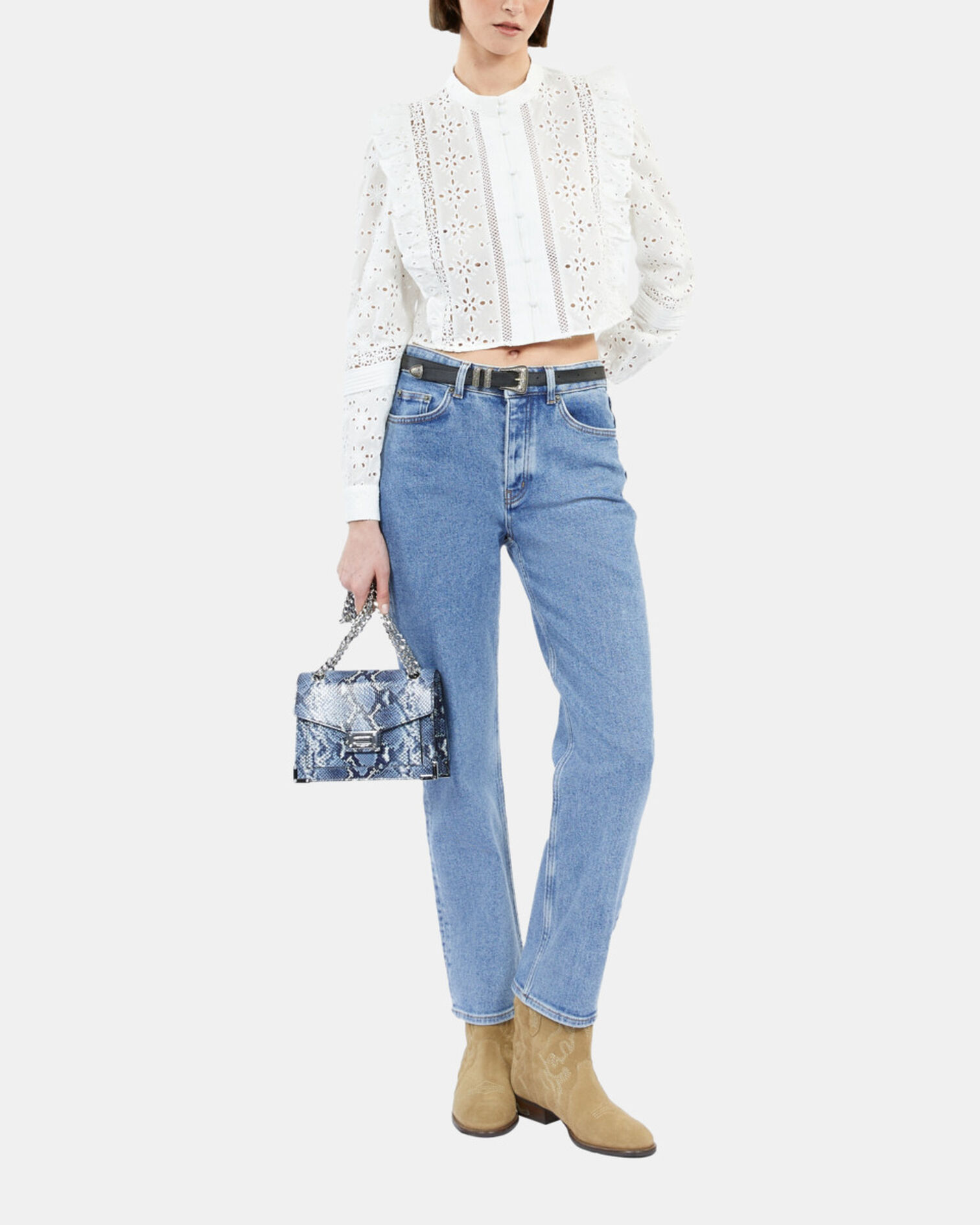 White shirt with English embroidery, WHITE, hi-res image number null