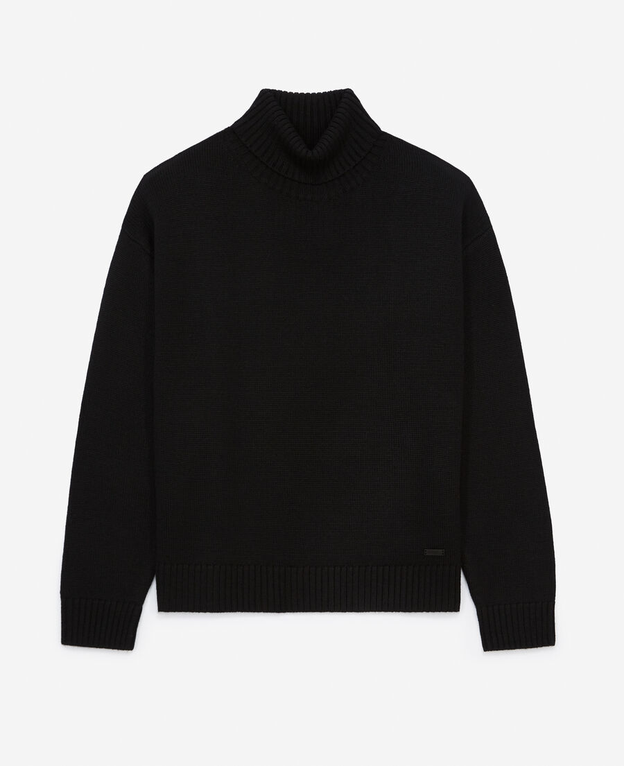 Black merino wool sweater with turtleneck | The Kooples - US