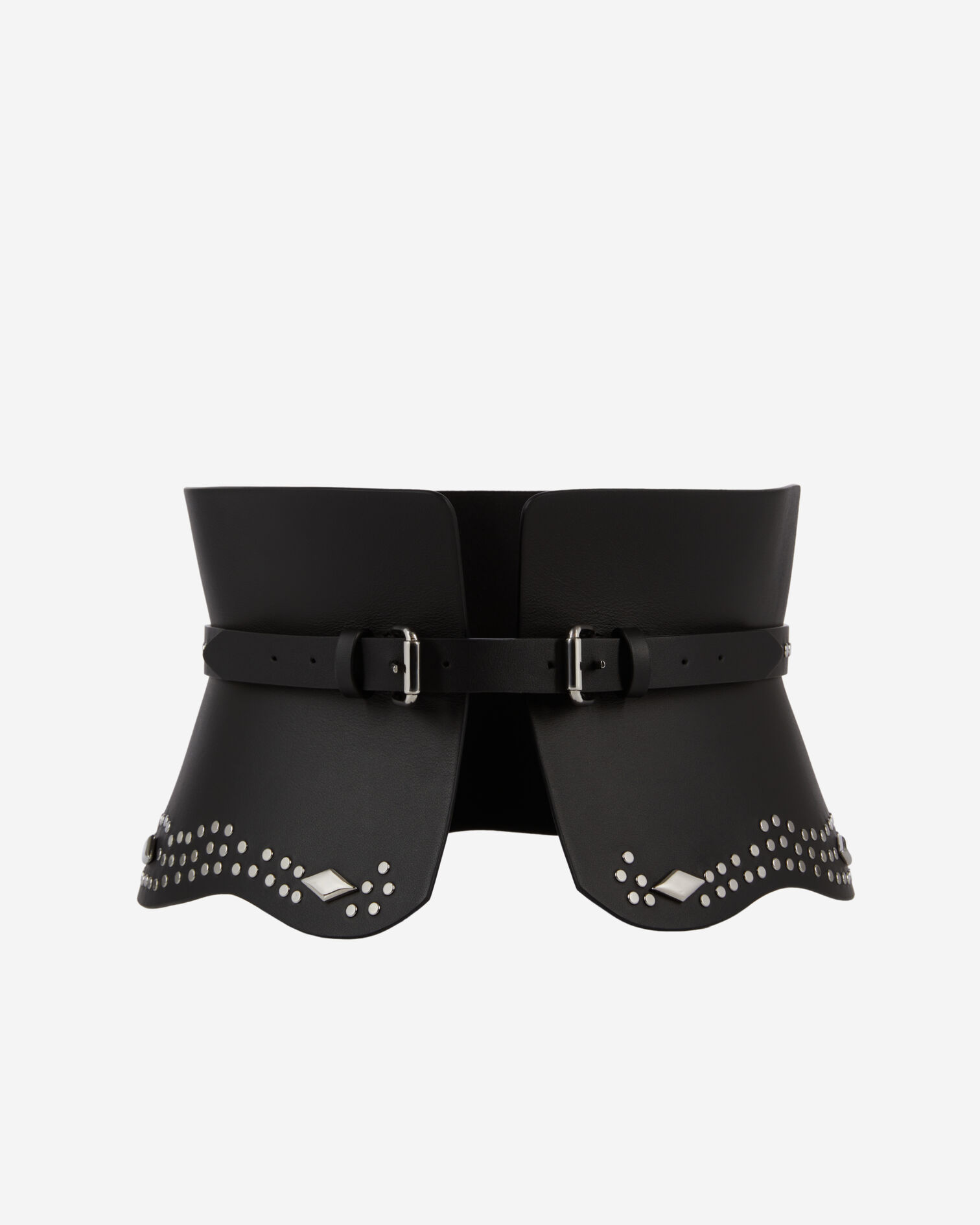 Ceinture corset en cuir noir avec clous, BLACK, hi-res image number null