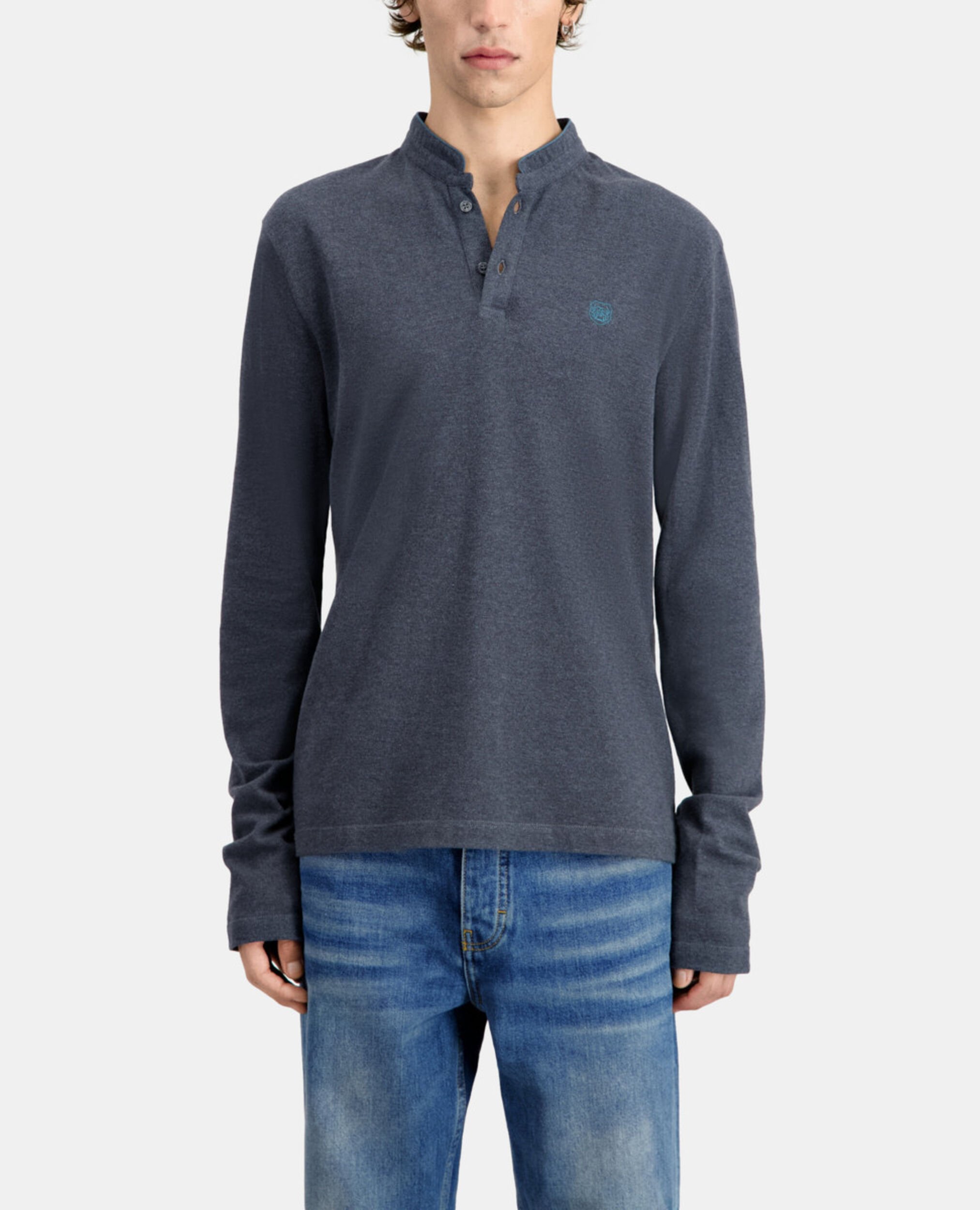 Grey cotton polo t-shirt, GREY MELANGE, hi-res image number null