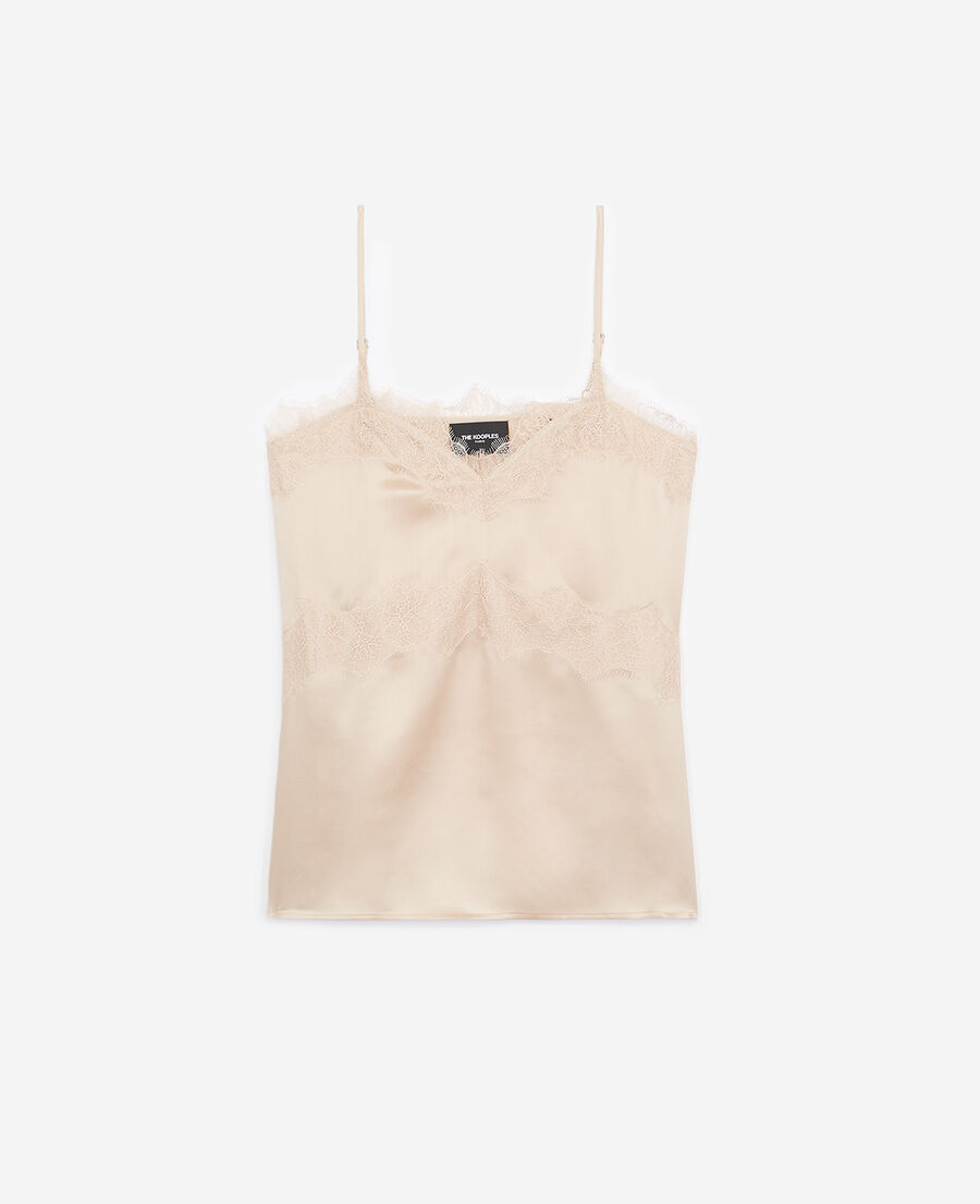 Light pink silk camisole with lace details | The Kooples