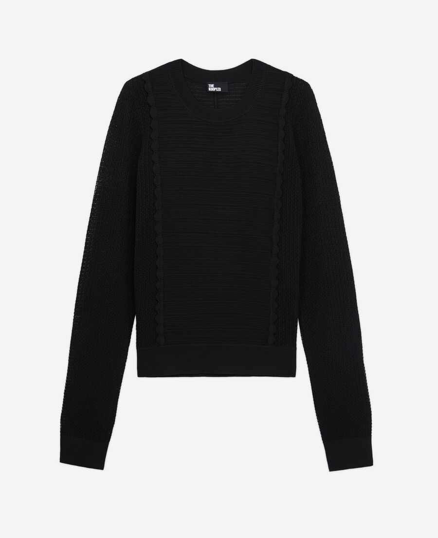 pull noir en maille ajourée