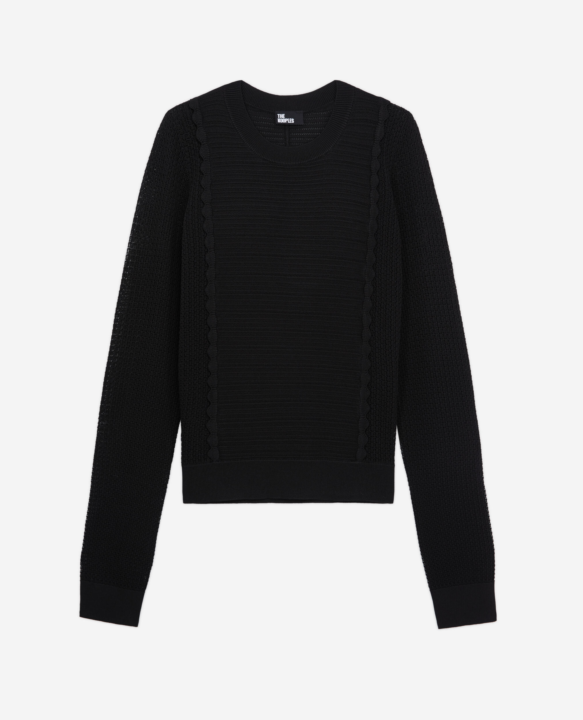 Pull noir en maille ajourée, BLACK, hi-res image number null