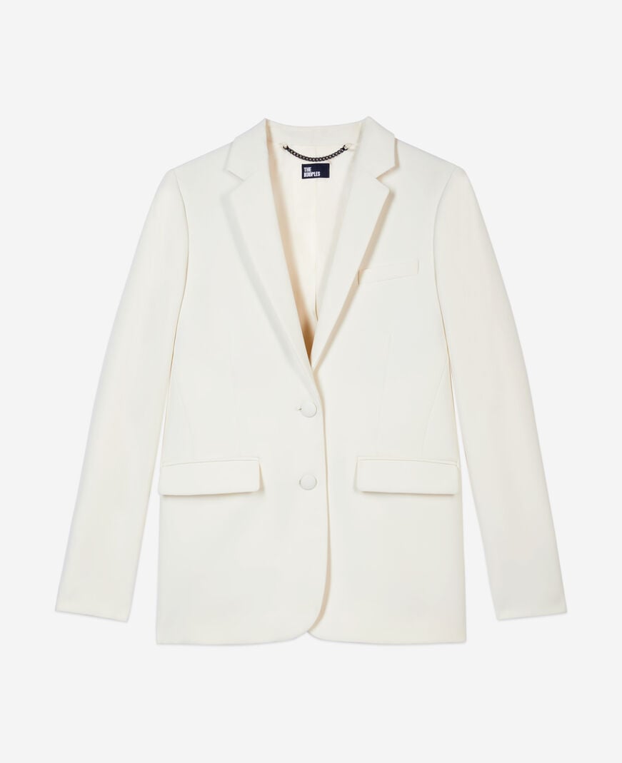 The Kooples WOMEN ECRU off-white straight-cut crepe suit jacket