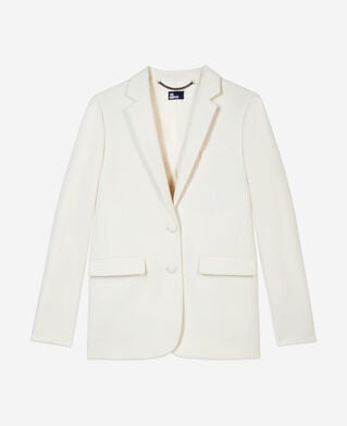The Kooples WOMEN ECRU off-white straight-cut crepe suit jacket