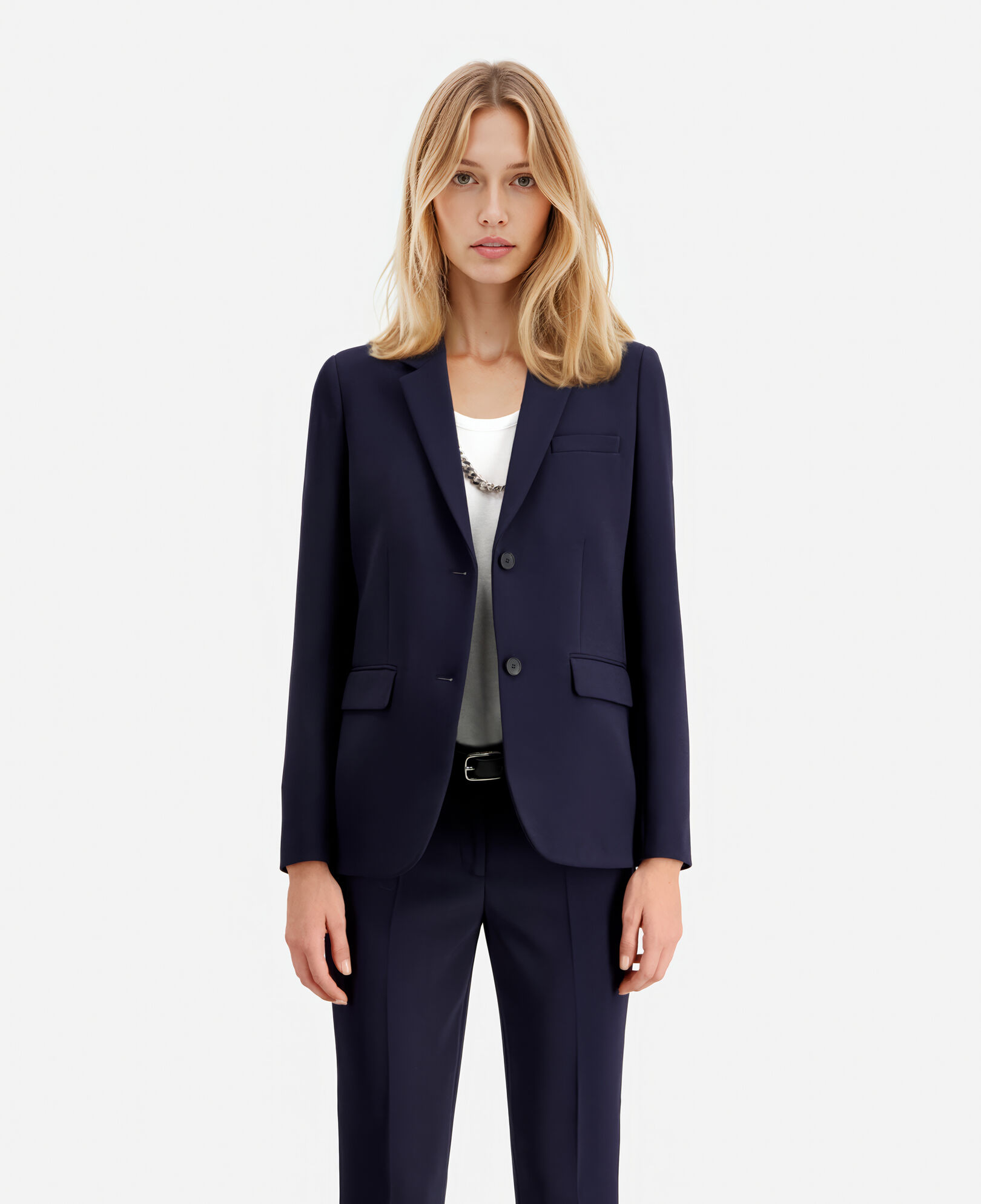 The Kooples WOMEN DARK NAVY navy blue crêpe suit jacket structured shape