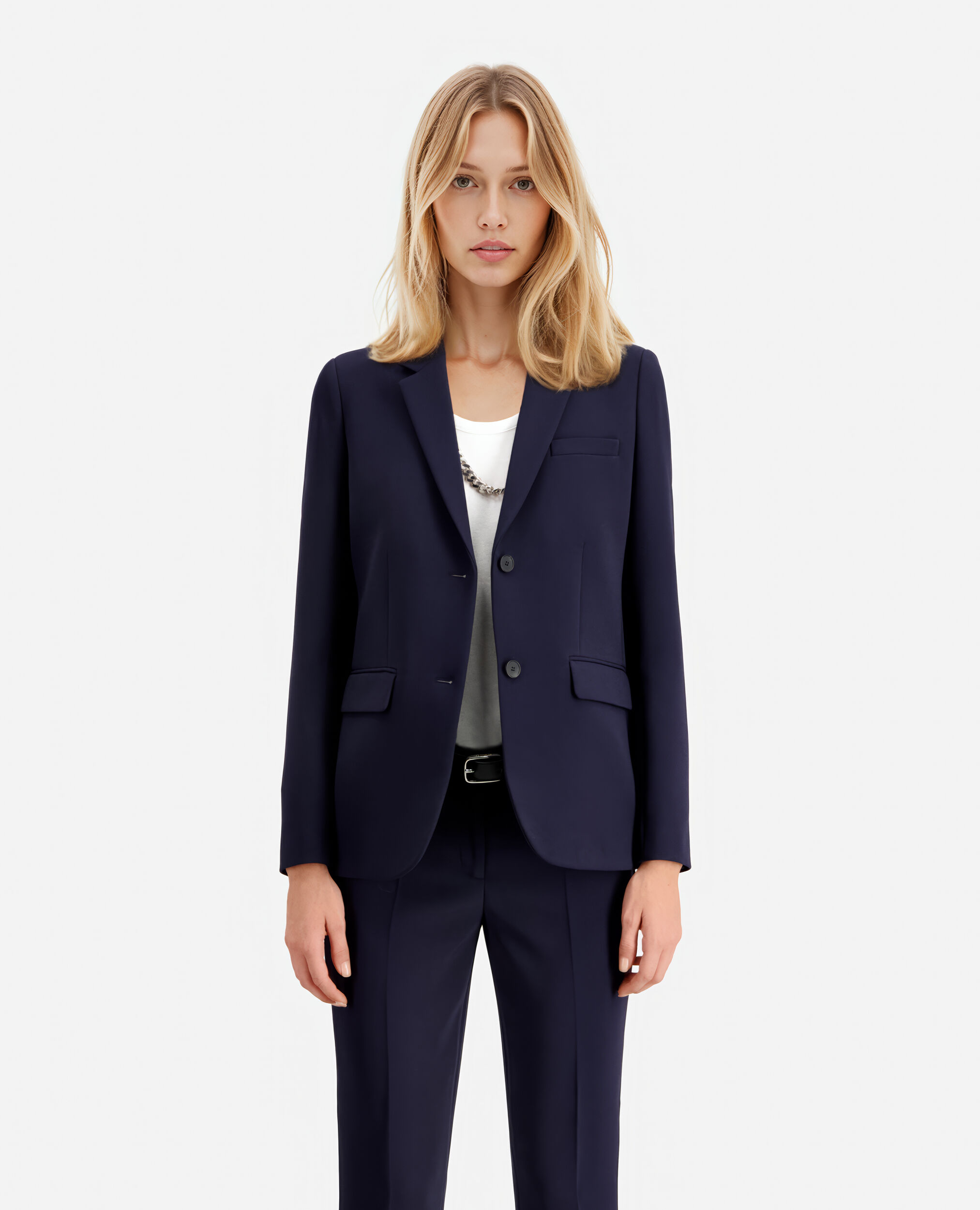 Navy blue crêpe suit jacket structured shape, DARK NAVY, hi-res image number null