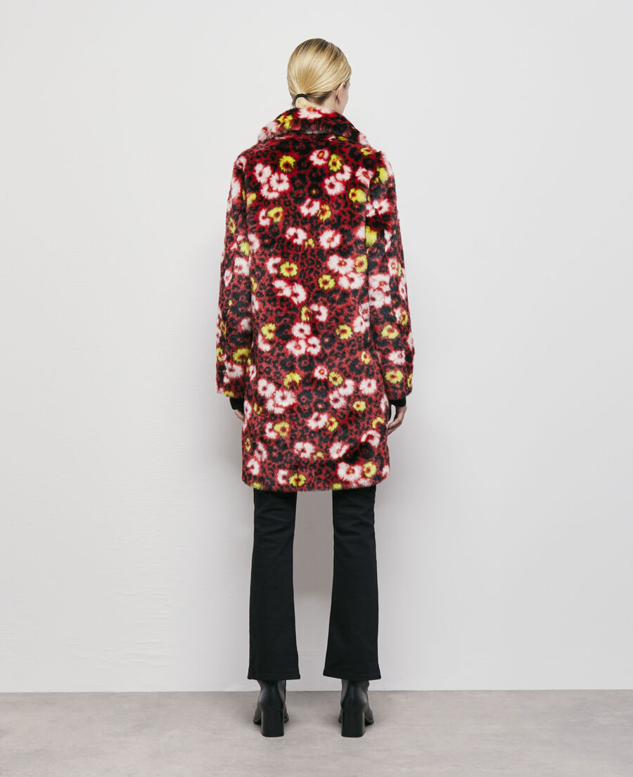 floral print faux fur coat