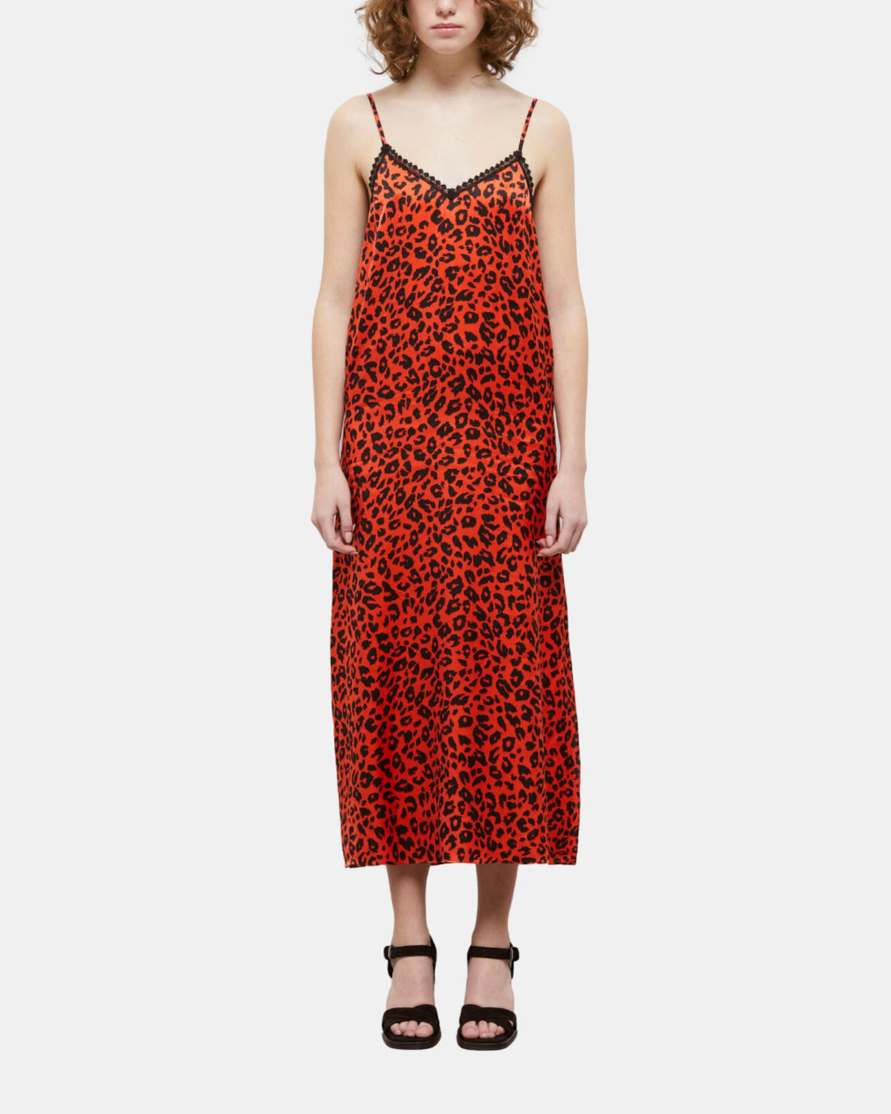 The Kooples WOMEN ORANGE - BLACK long leopard print babydoll dress