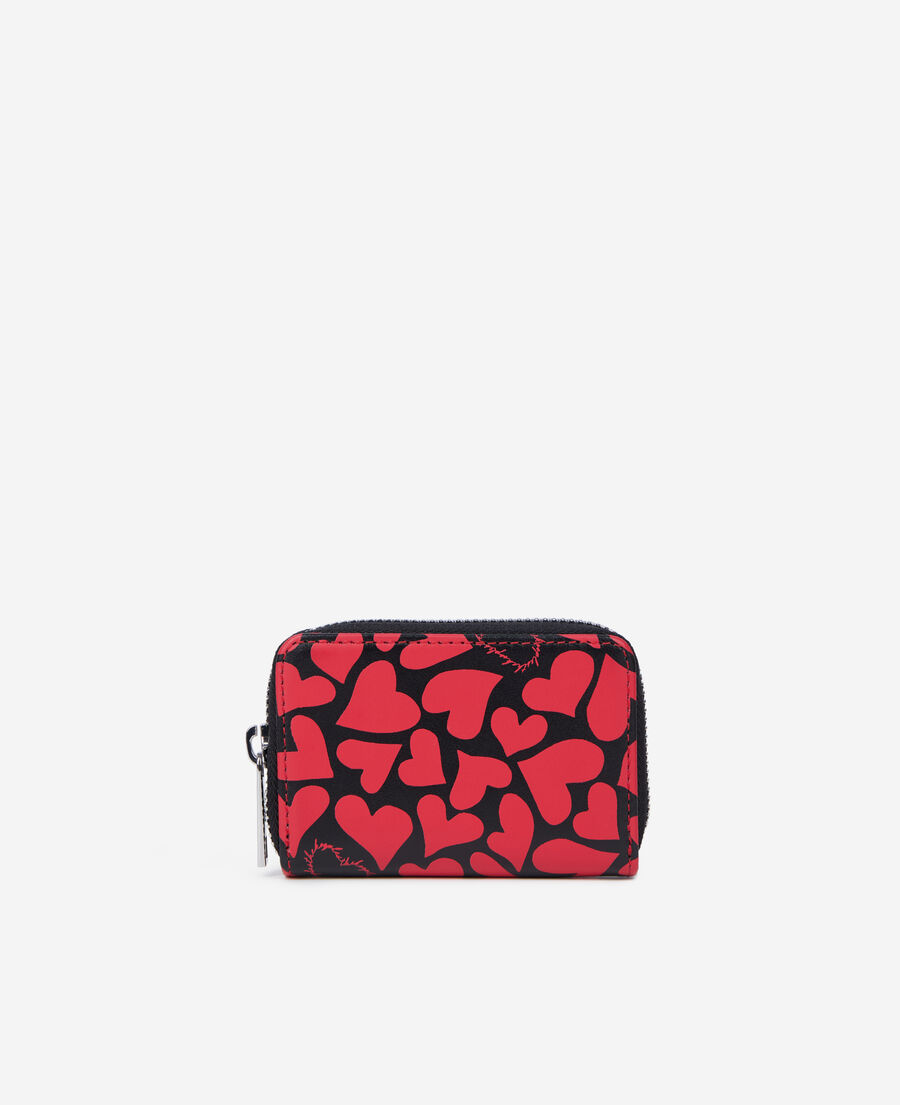 The Kooples F BLACK WHITE black leather coin purse with hearts print
