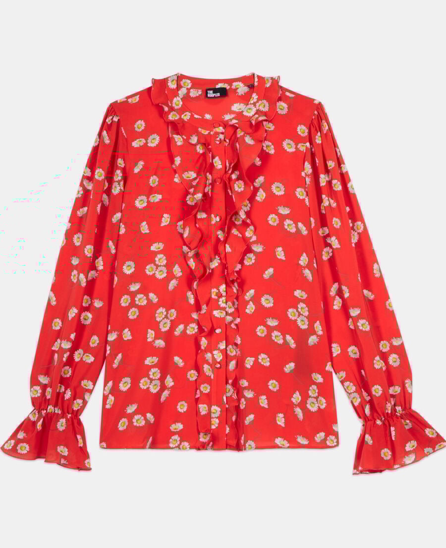 The Kooples FEMME RED / WHITE chemise à imprimé fleuri avec volants