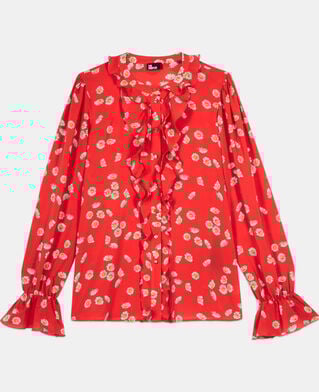 The Kooples FEMME RED / WHITE chemise à imprimé fleuri avec volants